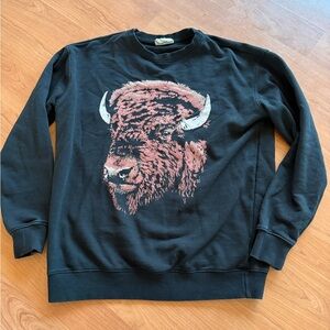 Women's Black Bison Graphic Crewneck Sweater